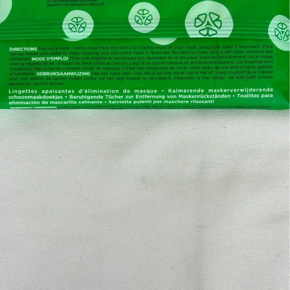 Yes To Cucumber Wipes Mask Removal Facial Calming Wipes Set of Four 5 Count Pack - Picture 8 of 9